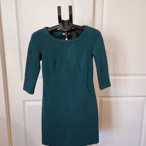 Boden Teal 3/4 Sleeve Shift Dress With Seam Detailing and Front Pockets